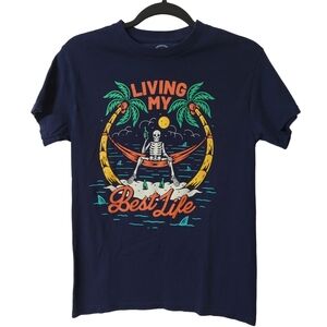 Navy Graphic Tee with Skeleton Design Size Small